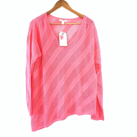 Dana Buchman Sweaters - Dana Bachman XL Acrylic Knit Sweater Poncho Coral